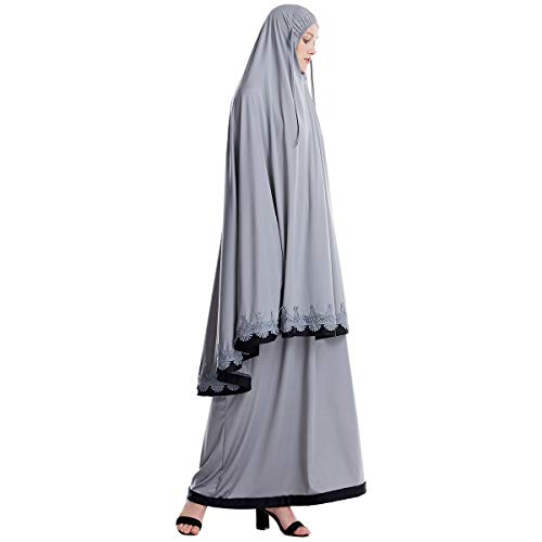 Muslim Women's Full Cover Two Pieces Long Hijab Thobe Abaya Set4