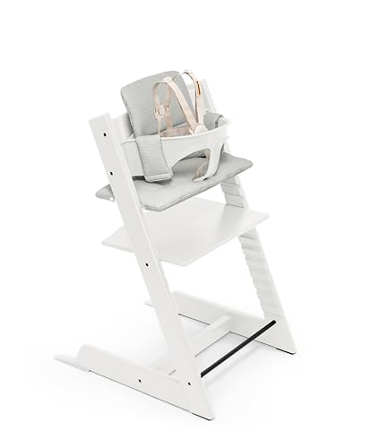 Image of Tripp Trapp by Stokke Adjustable Wooden White Baby High Chair (Includes Baby Seat with Harness)
