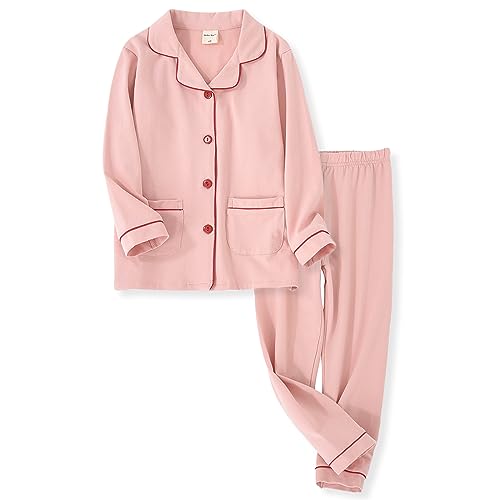 ACESTAR Kids Girls Boys Cotton Pajamas Set Long Sleeve Button Down Pjs Sleepwear Loungewear 2 Piece Set for Daily Size 3-12