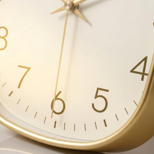 Image of STAR WORK 12 inch Inch Square Silent Non-Ticking Quartz Movement Wall Clock with Analog & Digital Display | Easy-to-Read Numbers | Modern Design for Living Room, Bedroom or Office (White - Gold)