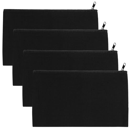4 peças sacos de maquilhagem de lona com fecho de correr, estojo Plumier com fecho de correr preto, estojo de papelaria para meninos e meninas, organizador escolar DIY, bolsa de maquilhagem lona