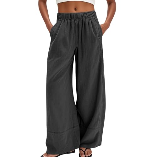 Wide Leg Linen Pants Women 2025 Summer High Waist Palazzo Pants Baggy Lightweight Boho Beach Lounge Trousers Pockets
