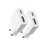 TOPWE USB 充電器 コンセント Type-C USB-C 小型 超薄型 【PSE技術基準・1A/5W出力・USB-Cポート＋USB-Aポート 】 タイプc 充電器 iPhone/Android Galaxy S22/S10 Xperia AQUOS Arrows Pixel 各種対応 (ホワイト, ２個セット)