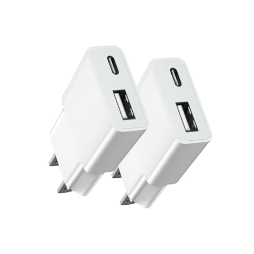 TOPWE USB 充電器 コンセント Type-C USB-C 小型 超薄型 【PSE技術基準・1A/5W出力・USB-Cポート＋USB-Aポート 】 タイプc 充電器 iPhone/Android Galaxy S22/S10 Xperia AQUOS Arrows Pixel 各種対応 (ホワイト, ２個セット)
