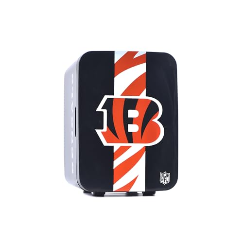 Image of Ukonic NFL Cincinnati Bengals 15-Can Mini Fridge 10L - AC /DC Powered, Official Team Colors & Logo, Portable Cooler for Tailgates, Home, Office, or Car