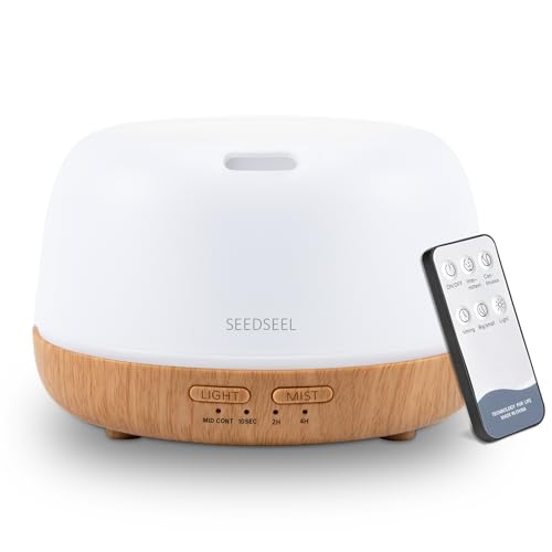 SEEDSEEL 300ml Aromatherapy Diffuser with Remote Control, 7-Colour LED Light, Ultrasonic Cool Mist, Quiet Operation, Auto-Off, Essential Oil Diffuser for Home, Office, Yoga