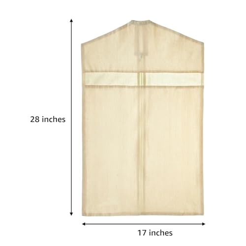 Image of Amazon Brand - Solimo Pollycotton Saree Hanging Storage Covers | Pack of 6 | 28 x 17 Inch | Crease Free | Clear Visibility | Beige