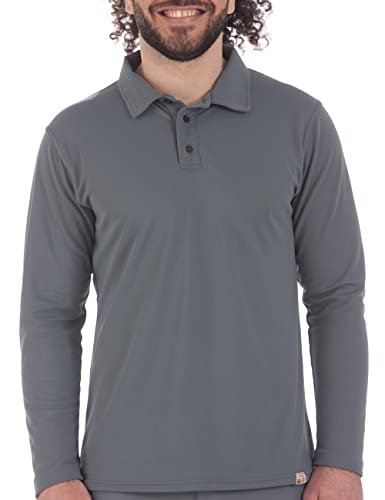 iQ-UV Polo de manga larga para hombre, vela, senderismo, golf, de botellas de PET recicladas de Europa, gris oscuro, M
