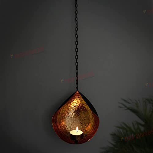 TIED RIBBONS Wall Hanging Tea Light Candle Holders | Iron, Golden | 18 Inch, Set of 4 | Votive Sconce Candle Holder for Home, Living Room, Wedding Decor, Pongal Decorations, Valentines Decorations