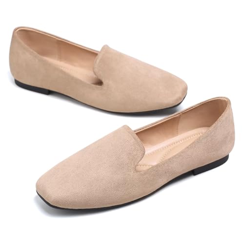 Image of ChaiRong Zhou Women Square Toe Ballets Flats Comfort Slip On Walking Shoes for Driving