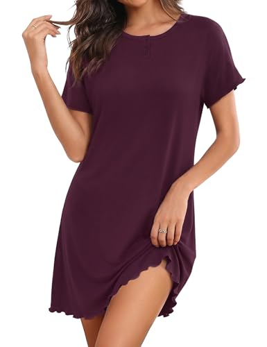 Demegimi Nachthemd Damen Kurz Baumwolle Schlafshirt Sommer Kurzarm Schlafshirt Kurz Sleepshirt Damen Nachthemd mit Herzdruck und Rundhalsausschnitt