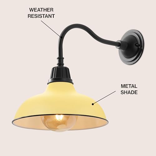 Image of JONATHAN Y 12.25 inch Matte Yellow /Black 1-Light Farmhouse Industrial Outdoor Sconce, LED Gooseneck Wall Light for Porch, Metal Bowl Shade, Dimmable Vintage Exterior Fixture, LED Bulb Included (JYL7613H)