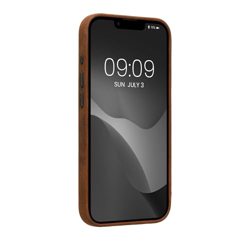 Image of kalibri Case Compatible with Apple iPhone 17e / iPhone 16e - Case Smooth Genuine Leather Hard Case Anti Slip Cover - Brown