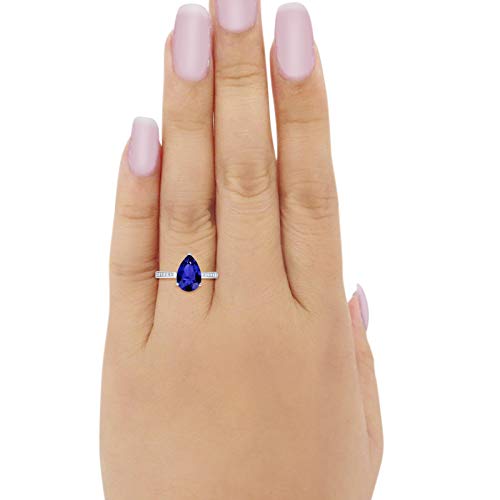 Blue Apple Co. Teardrop Pear Bridal Ring Round Cubic Zirconia 925 Sterling Silver Choose Color4