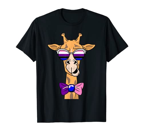 Giraffe Genderfluid Sunglasses LGBT-Q Cute Animal Pride Flag T-Shirt