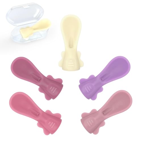 Baby Food Pouch Spoon Attachment (5-Pack Blossom) Designed for Small Mouths & Stage 1 Weaning Ultra-Soft Silicone Feeder for Sensitive Gums Universal Fit Pouch Topper with Travel Cases