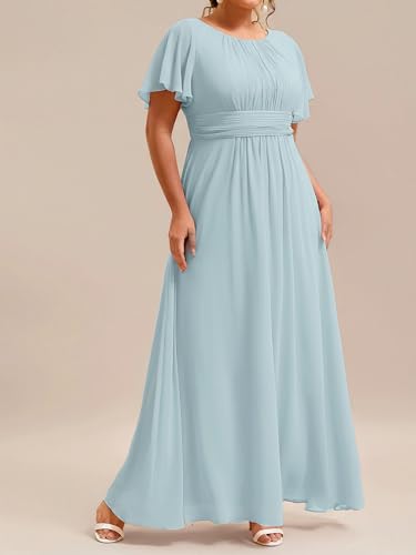 Image of Ever-Pretty Plus Elegant Formal Dresses for Curvy Women Round Neck Short Sleeves Chiffon Bridesmaid Mother of The Bride Dress