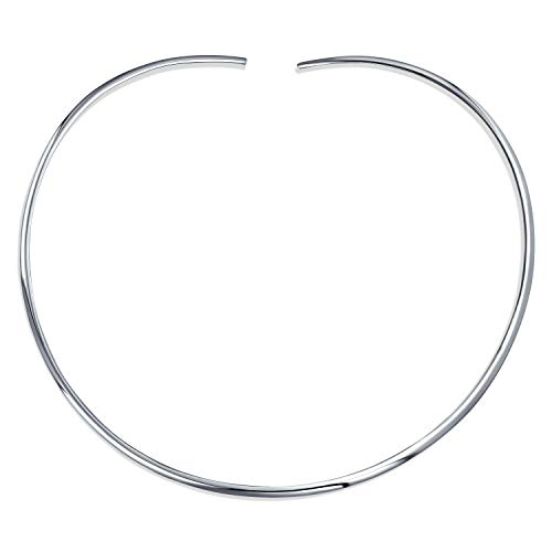 Bling Jewelry Classic Simple Plain Flat Slider Contoured Collar Curved Necklace For Women Polished.925 Silver Sterling Add Pendant 2,3,8MM