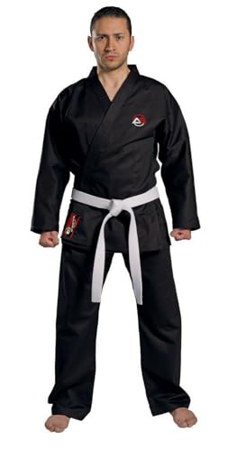 Karate Suit Uniform Gi Kit with Belt by Athletics Gear | Polyester Cotton Blend Light Weight for Kids Men & Women (Black 000/110 cm)