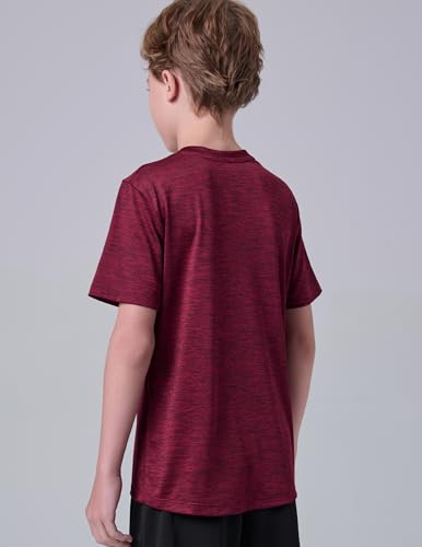 Image of 5 Pack Youth Boys Athletic Dry Fit T Shirts | Lightweight Short Sleeve Tees, Comfy Stretch, Regular Fit, for Teen Kids, Running Soccer Back to School