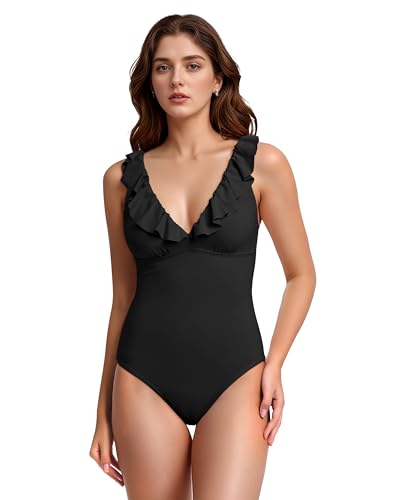 Period Swimwear Ruffled One Piece Leakproof Menstrual Period Swimsuit V Neck Bathing Suit for Teen Girl
