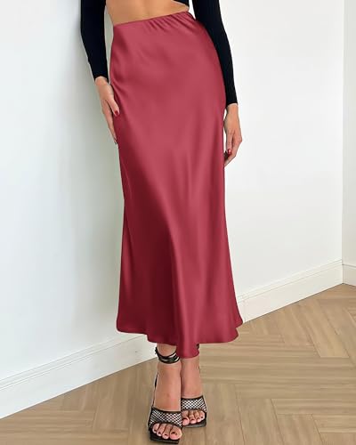Image of BTFBM 2026 Summer Womens Skirts Silk Elegant High Waist Flowy Long Satin A-Line Midi Skirt Cocktail Wedding Party