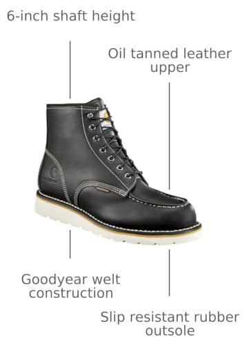 Image of Carhartt 6 inch Moc Toe Waterproof Work Boots for Men - Oil-Tanned Leather Boots with FastDry Lining, Dual-Density Rubber Wedge Traction Outsole, EH Rated