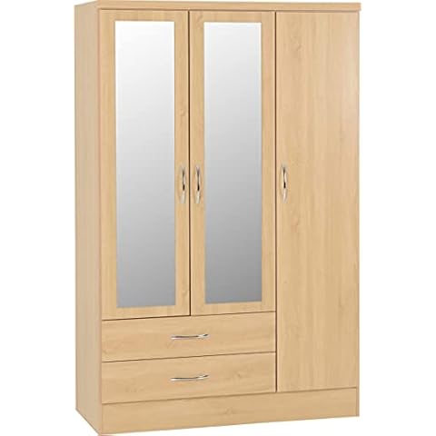 Furniture 321 Nevada 3 Door 2 Drawer Mirrored Wardrobe Sonoma Oak Effect (No Delivery To Flats) Cover