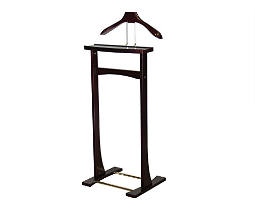 Proman-Products-Ashton-Valet-Suit-Stand-VL36006-with-Top-Tray-Contour-Hanger-Trouser-Bar-and-Shoe-Rack-17-W-x-14-D-x-42-H-Dark-Mahogany