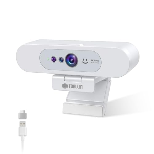 TOALLIN 4K UHD Webcam für PC, Windows Hello kompatible Kamera, Gesichtserkennung, Autofokus, integriertes Mikrofon, USB-Webcam für Laptop/Desktop, Online-Meetings, Live-Streaming, Videoanrufe
