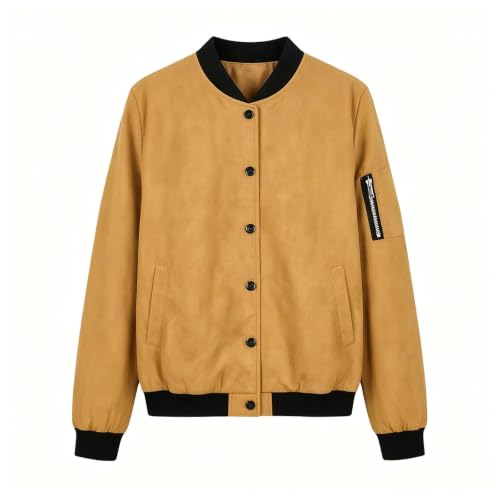 Veste en daim femme bomber aviateur ample manche longue couleur unie