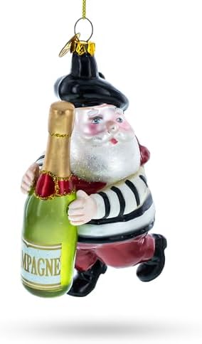 French Santa with Sparkling Wine Blown Glass Christmas Ornament