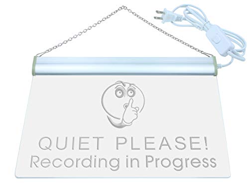 ADVPRO m096-b Recording in Progress Quiet Please Neon Sign