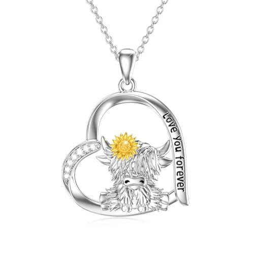 OCJ 925 Sterling Silver Highland Cow Cardinal Owl Elephant Necklace Heart Animal Animal Pendant Jewelry Gifts for Women