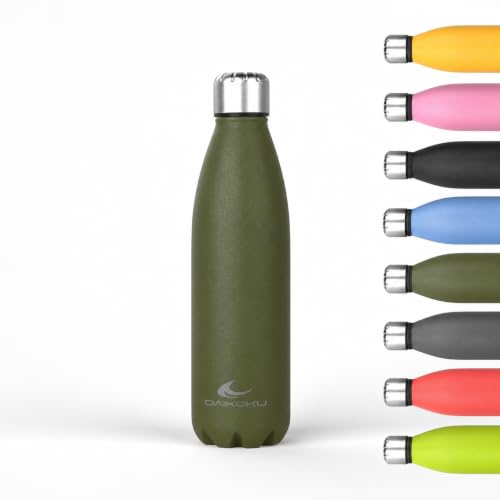 Daikoku Botella Agua Acero Inoxidable - 500ml - Botella Termica - Bebidas Frías 24 Horas y Calientes 12 Horas - Botella Agua Antigoteo - Doble Pared Libre de BPA - Verde Militar