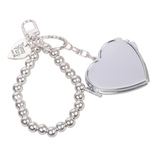 Vintage Y2K Silver Heart Keychain With Mini Mirror Practical Alloy Gift Item