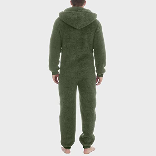 Mens Thermal Sherpa Fleece Onesies Pajamas Long Sleeve Zipper Jumpsuits with Hoodie Plain Fluffy Hooded Sleepwear3