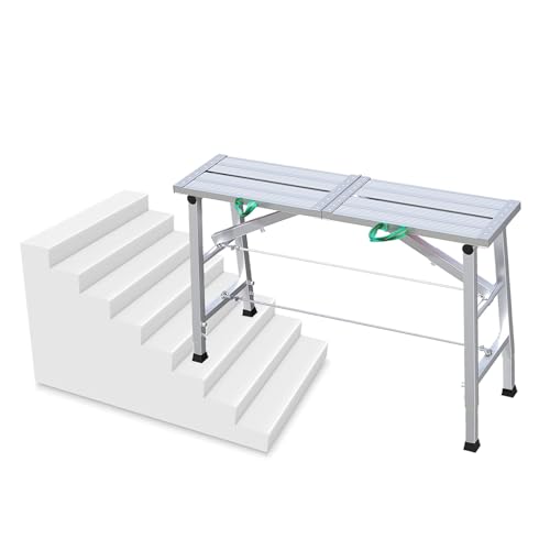 Andamio Plataforma de Andamio Regulable en Altura, Equipo de Plataforma de Trabajo Antideslizante, Tablero de Aluminio y Tubo de Acero Galvanizado, Gran Capacidad de Carga(Silver,L-150cm(59'))