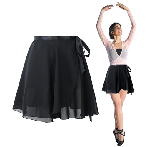BORISCA Chiffon Ballettrock Wickelrock, einteilig verstellbar Ballett Wickelrock Tanzrock, leichte Schnürung Ballett Wickelrock Damen, Mädchen, Tanz, Gymnastik Geeignet für Größe 140-165CM (L)