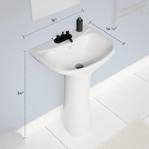 Renovators Supply Manufacturing 11863 Renovators Supply - Ondine 16 Inch Pedestal Bathroom Sink - Compact White Sink With Overflow And Pre-Drilled Holes - Heavy Duty Grade A Vitreous China Built thumb #2