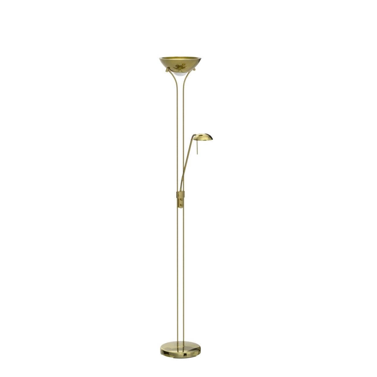 Qazqa led Modern Deckenfluter mit Lesearm, Stehleuchte, Stehlampe - Diva - Gold, Rund, inkl. 18W integrierter LED, dimmbar, 2-flammig, 180cm, Ideal als Bürolampe und Schlafzimmerlampe