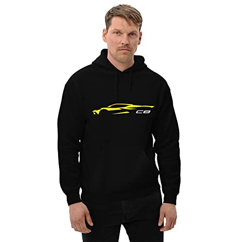 2023 Sports Car C8 Outline Silhouette Accelerate Yellow 8th Gen Vette Unisex Hoodie2