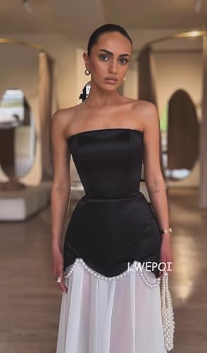 Mermaid Prom Dresses for Women Chiffon Strapless Formal Evening Gowns with Cape Pearls LW1044