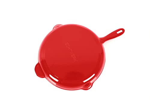 ECHTWERK Cast Iron Frying Pan with Enamel Coating, Oven Pan with Two Handles and Spout, Suitable for Ovens, Grills, BBQ and Induction Hobs, Diameter 26.5 cm, Red - Image 3