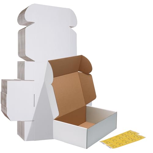 Image of HORLIMER 12x8x4 Shipping Boxes Set of 20, White Corrugated Cardboard Mailer Box for Packing Small Business