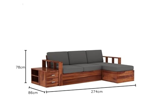 Image of Sheesham Solid Wood L-Shape Sofa for Living Room (L-Shape) (Provencial Teak)