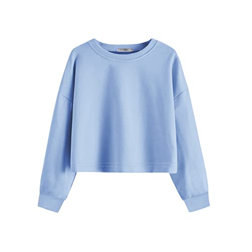 Image of Arshiner Girls Crop Tops Kids Long Sleeve Pullover Sweatshirts Girls Cropped Crewneck Sweatshirt for Teen Girl