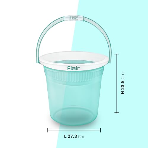 Image of FLAIR Estella Crystal 8 LTR T.Green Set of 2 I Plastic Bathroom Bucket | Strong and Durable Water Storage Bucket | Sturdy and Easy Grip Handle | Ideal for Bathing and Everyday Use