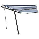 Gawany Standmarkise Einziehbar Handbetrieben Markise Sonnenmarkise Balkonmarkise Sonnenschutz Gelenkarmmarkise Terrasse Garten 300x250cm Blau Weiß