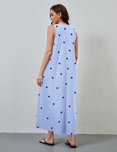 Image of Livtany Women's Scoop Neck Ruched Maxi Dress Flowy Swing Wide Straps Long Dress Casual Sleeveless Sundress with Side Pockets